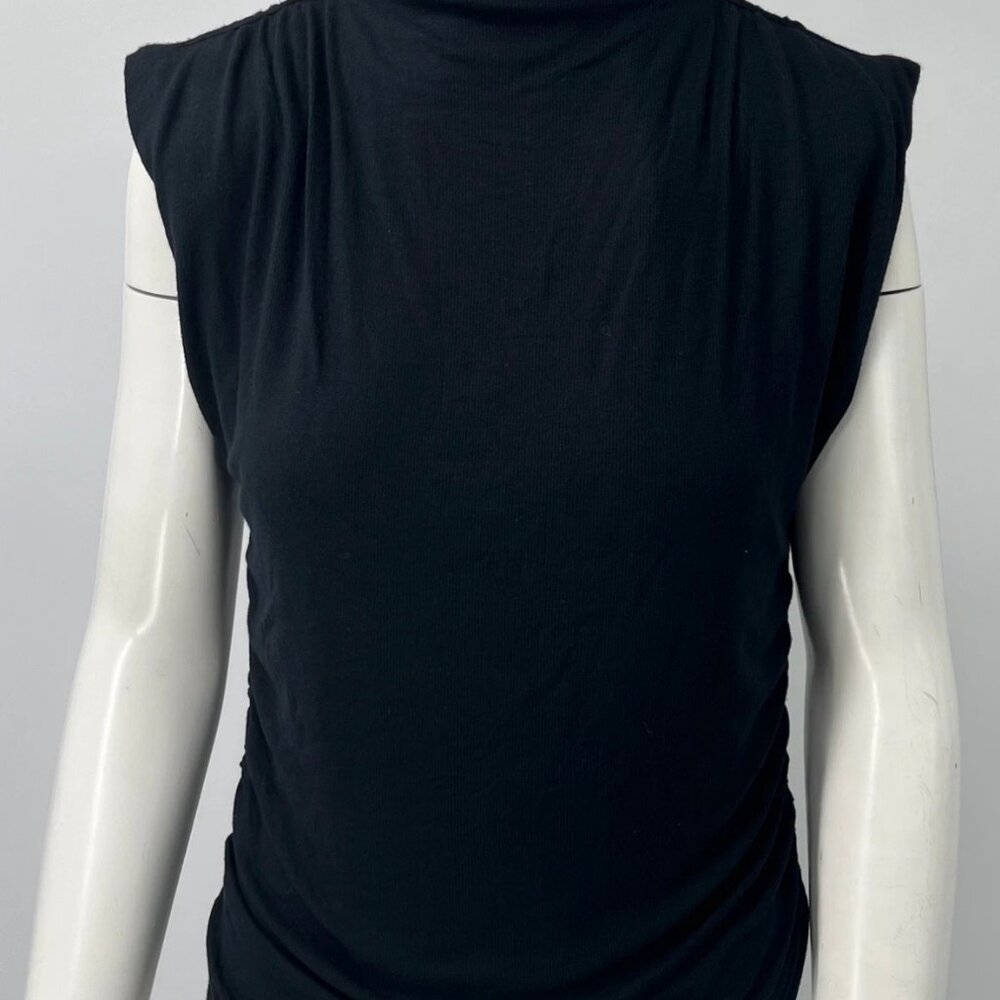 Veronica Beard Jeans 'Lossa' High-neck Ruched Ribbed Top in Black sz L NWT - Picture 2 of 6